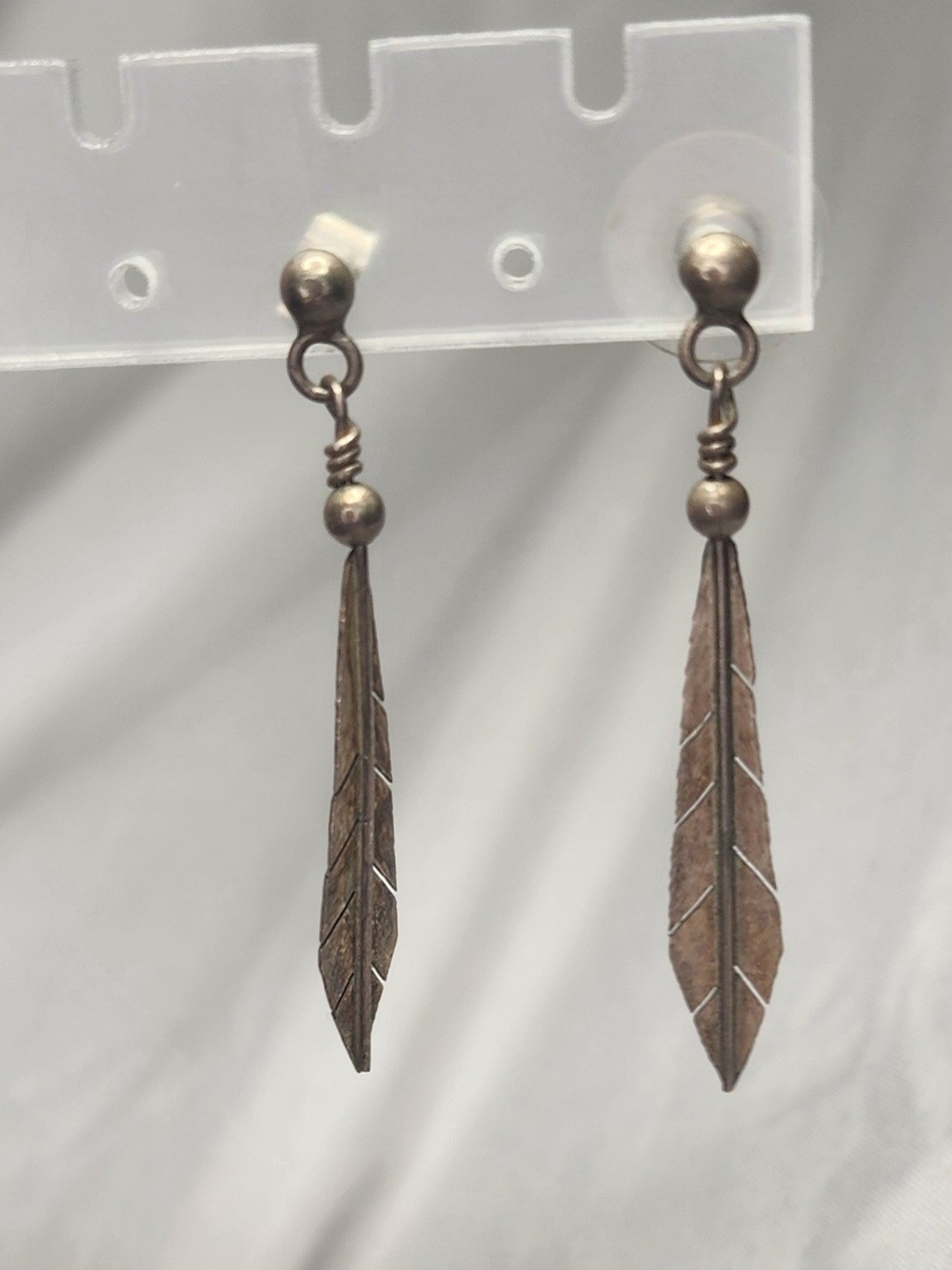 Feather dangle earrings, vintage, southwestern-style jewelry